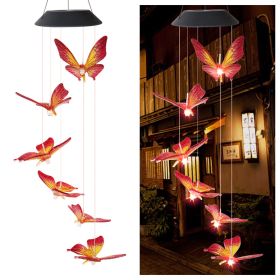 LED Colorful Solar Power Wind Chime Crystal Hummingbird Butterfly Waterproof Outdoor Windchime Solar Light for Garden outdoor (Emitting Color: 7, Ships From: China)