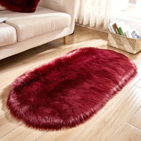 1pc Super Soft Area Rug, Plush Fluffy Faux Sheepskin Oval Floor Mat For Living Room Bedroom, Machine Washable Bedside Rugs, Shaggy Plush Carpet Faux R (Color: Burgundy, size: 23.62*47.24inch)