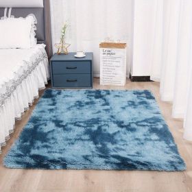 1pc, Tie-Dyed Plush Shag Furry Area Rug for Bedroom, Living Room, Nursery, and Kids Room - Ultra Soft and Fluffy, Washable, Non-Shedding, and Perfect (Color: Tie-dye Sapphire Blue, size: 35.4*59.1 inch)