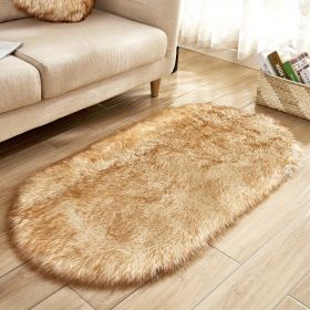 1pc Super Soft Area Rug, Plush Fluffy Faux Sheepskin Oval Floor Mat For Living Room Bedroom, Machine Washable Bedside Rugs, Shaggy Plush Carpet Faux R (Color: White Yellow Tip, size: 19.69*31.5inch)