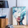 Hand Painted Oil Painting Abstract Portrait Wall Art Hand painted-Nordic Light Blue Girl Oil Paintings On Canvas-Hand Made-For Home Decoration